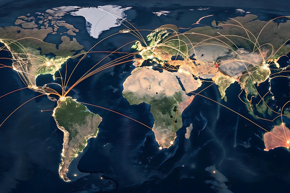 Mapa mundial con rutas logísticas
